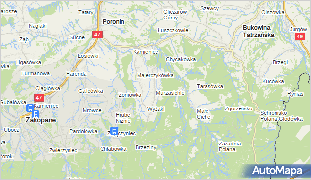 mapa Murzasichle, Murzasichle na mapie Targeo