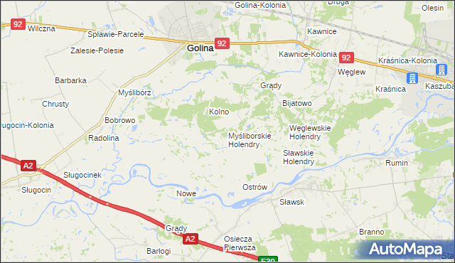 mapa Myśliborskie Holendry, Myśliborskie Holendry na mapie Targeo