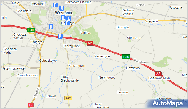 mapa Nadarzyce gmina Września, Nadarzyce gmina Września na mapie Targeo