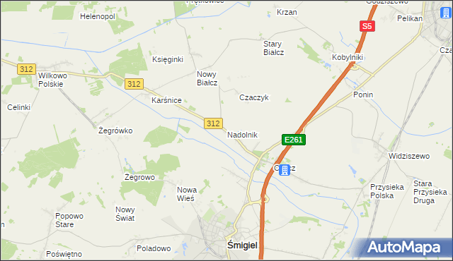 mapa Nadolnik gmina Śmigiel, Nadolnik gmina Śmigiel na mapie Targeo