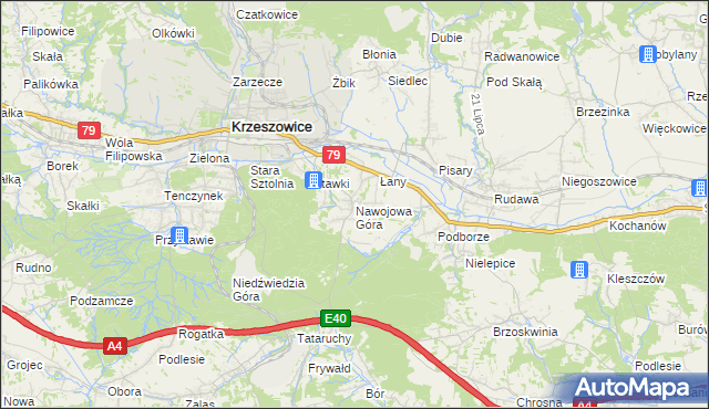 mapa Nawojowa Góra, Nawojowa Góra na mapie Targeo