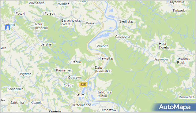 mapa Niewistka, Niewistka na mapie Targeo