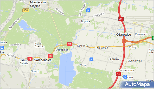 mapa Niezdara gmina Ożarowice, Niezdara gmina Ożarowice na mapie Targeo