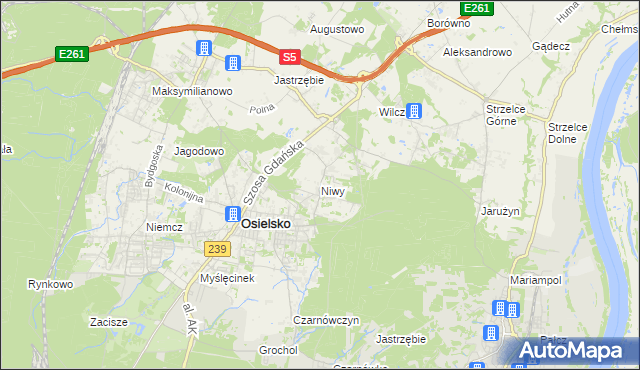 mapa Niwy gmina Osielsko, Niwy gmina Osielsko na mapie Targeo