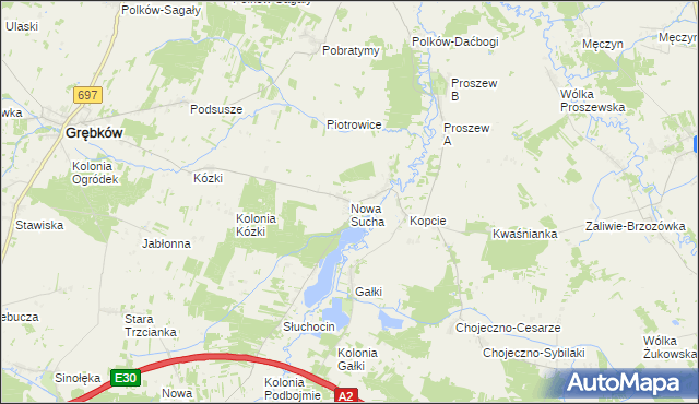 mapa Nowa Sucha gmina Grębków, Nowa Sucha gmina Grębków na mapie Targeo