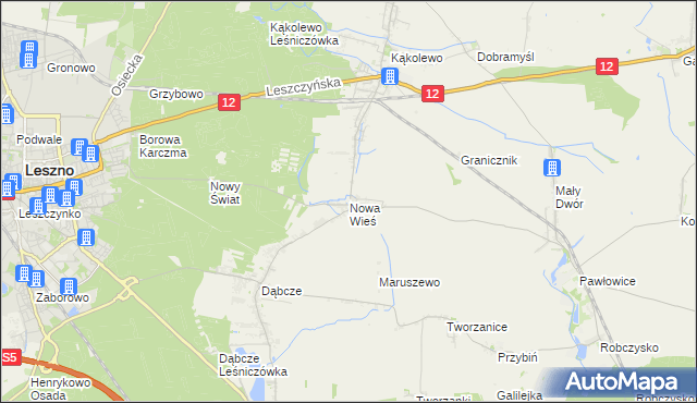 mapa Nowa Wieś gmina Rydzyna, Nowa Wieś gmina Rydzyna na mapie Targeo