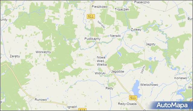 mapa Nowa Wieś Wielka gmina Lidzbark Warmiński, Nowa Wieś Wielka gmina Lidzbark Warmiński na mapie Targeo