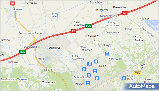 mapa Nowe Kozłowice, Nowe Kozłowice na mapie Targeo