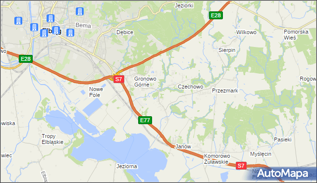 mapa Nowina gmina Elbląg, Nowina gmina Elbląg na mapie Targeo