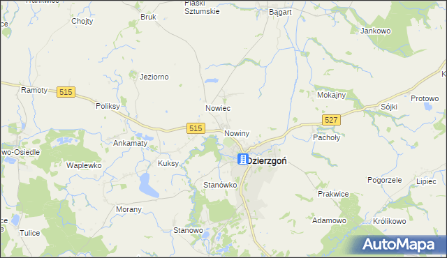 mapa Nowiny gmina Dzierzgoń, Nowiny gmina Dzierzgoń na mapie Targeo