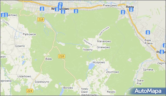 mapa Nowiny gmina Wejherowo, Nowiny gmina Wejherowo na mapie Targeo