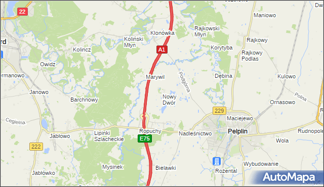 mapa Nowy Dwór gmina Pelplin, Nowy Dwór gmina Pelplin na mapie Targeo