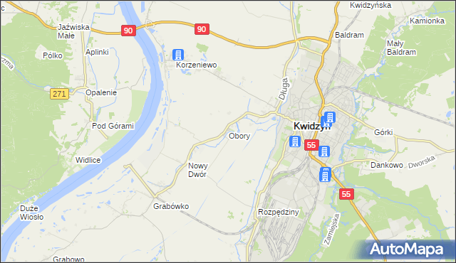 mapa Obory gmina Kwidzyn, Obory gmina Kwidzyn na mapie Targeo