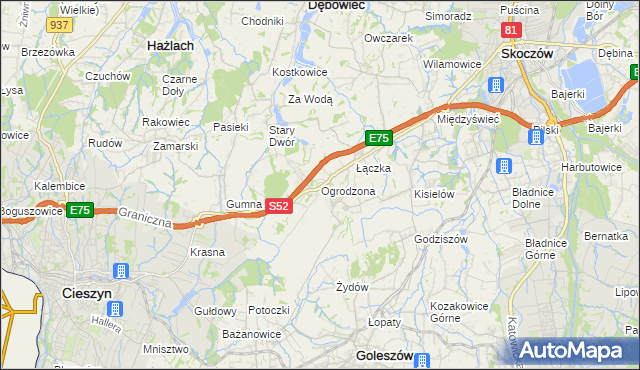 mapa Ogrodzona gmina Dębowiec, Ogrodzona gmina Dębowiec na mapie Targeo