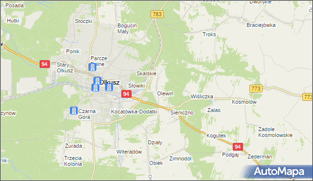 mapa Olewin gmina Olkusz, Olewin gmina Olkusz na mapie Targeo