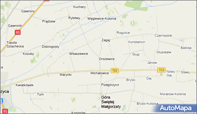 mapa Orszewice, Orszewice na mapie Targeo
