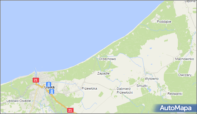 mapa Orzechowo gmina Ustka, Orzechowo gmina Ustka na mapie Targeo