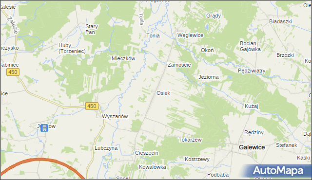 mapa Osiek gmina Galewice, Osiek gmina Galewice na mapie Targeo