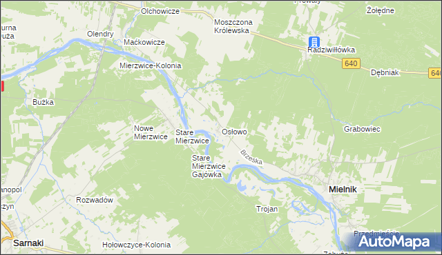 mapa Osłowo gmina Mielnik, Osłowo gmina Mielnik na mapie Targeo