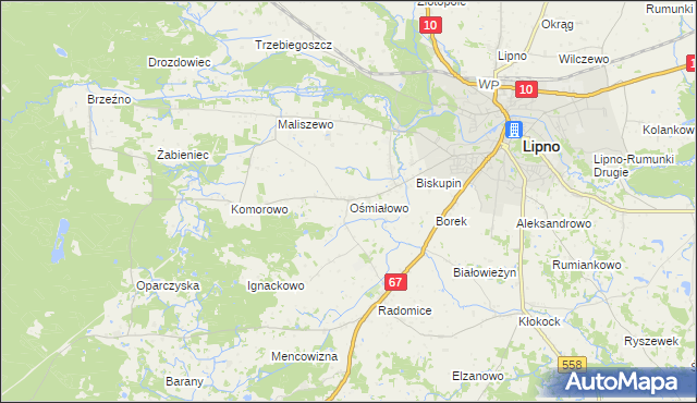 mapa Ośmiałowo gmina Lipno, Ośmiałowo gmina Lipno na mapie Targeo