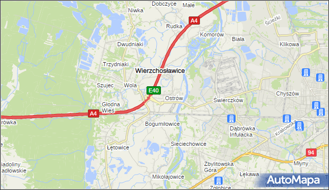 mapa Ostrów gmina Wierzchosławice, Ostrów gmina Wierzchosławice na mapie Targeo