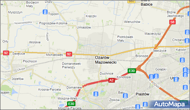 mapa Ożarów Mazowiecki, Ożarów Mazowiecki na mapie Targeo