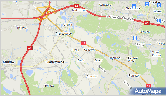 mapa Paniówki, Paniówki na mapie Targeo