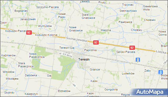 mapa Paprotnia gmina Teresin, Paprotnia gmina Teresin na mapie Targeo