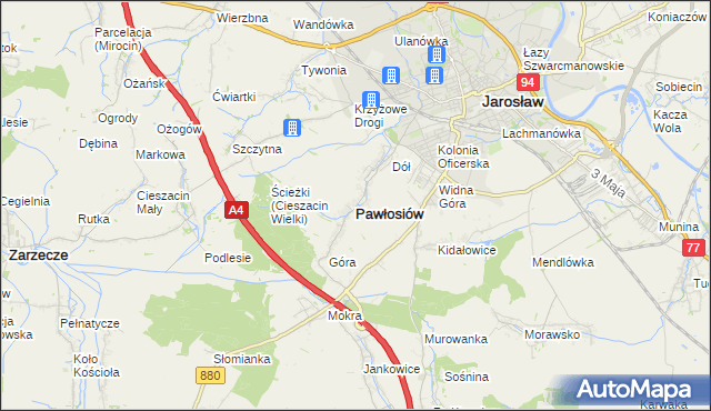 mapa Pawłosiów, Pawłosiów na mapie Targeo