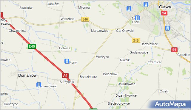 mapa Pełczyce gmina Domaniów, Pełczyce gmina Domaniów na mapie Targeo