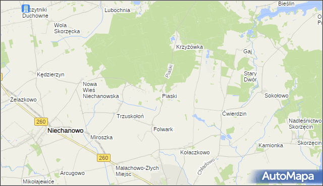 mapa Piaski gmina Witkowo, Piaski gmina Witkowo na mapie Targeo