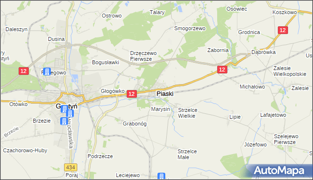 mapa Piaski powiat gostyński, Piaski powiat gostyński na mapie Targeo