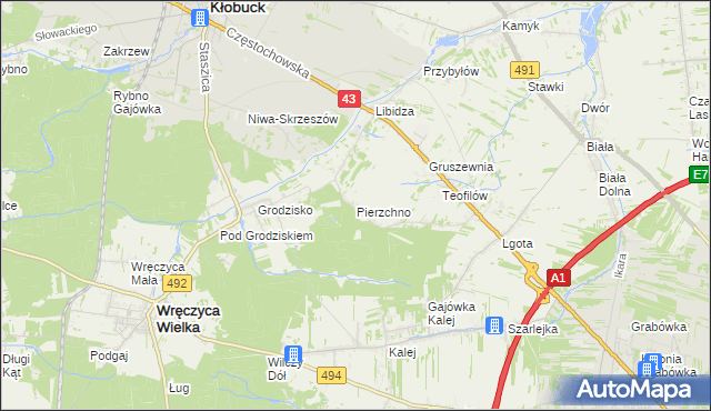 mapa Pierzchno gmina Wręczyca Wielka, Pierzchno gmina Wręczyca Wielka na mapie Targeo
