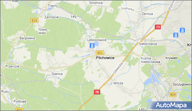 mapa Pilchowice powiat gliwicki, Pilchowice powiat gliwicki na mapie Targeo