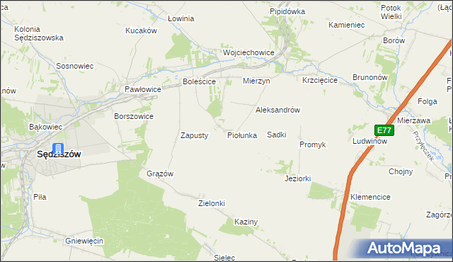 mapa Piołunka, Piołunka na mapie Targeo