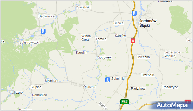 mapa Piotrówek gmina Jordanów Śląski, Piotrówek gmina Jordanów Śląski na mapie Targeo