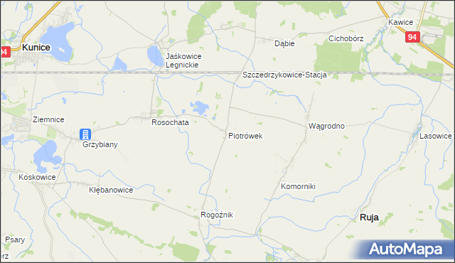 mapa Piotrówek gmina Kunice, Piotrówek gmina Kunice na mapie Targeo