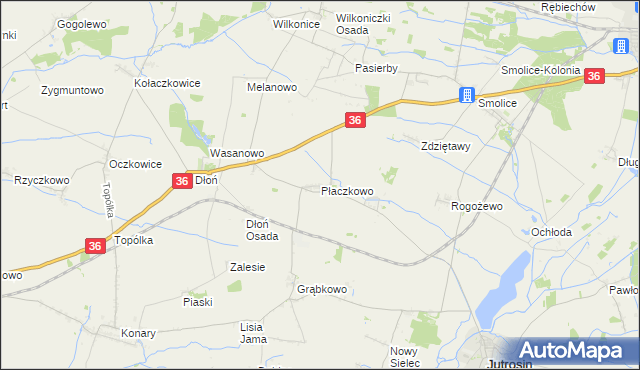 mapa Płaczkowo gmina Jutrosin, Płaczkowo gmina Jutrosin na mapie Targeo