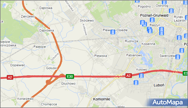 mapa Plewiska gmina Komorniki, Plewiska gmina Komorniki na mapie Targeo