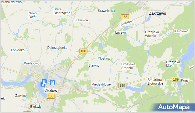 mapa Płosków gmina Złotów, Płosków gmina Złotów na mapie Targeo