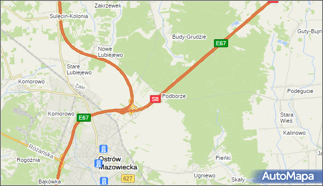 mapa Podborze gmina Ostrów Mazowiecka, Podborze gmina Ostrów Mazowiecka na mapie Targeo