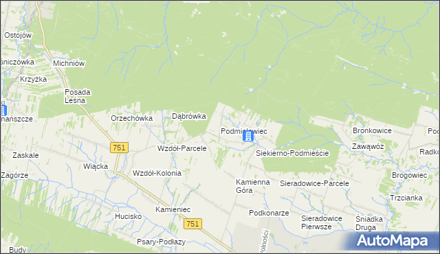 mapa Podmielowiec, Podmielowiec na mapie Targeo