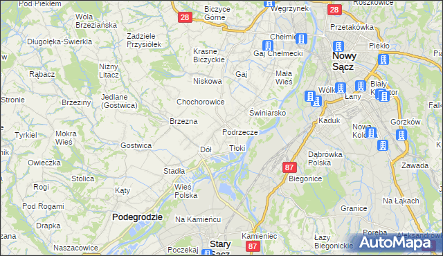 mapa Podrzecze gmina Podegrodzie, Podrzecze gmina Podegrodzie na mapie Targeo