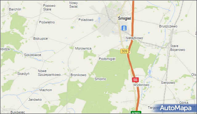 mapa Podśmigiel, Podśmigiel na mapie Targeo