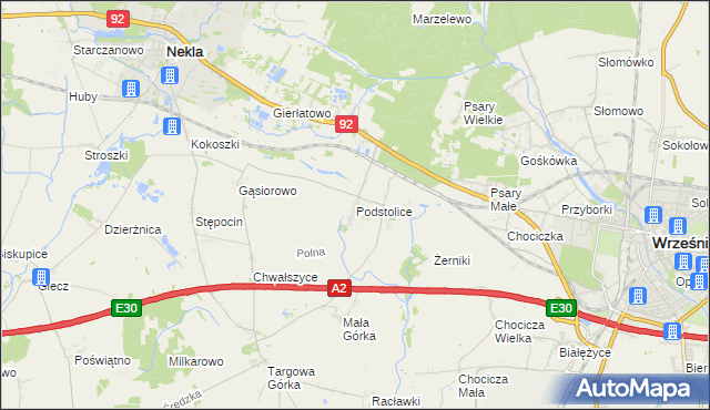 mapa Podstolice gmina Nekla, Podstolice gmina Nekla na mapie Targeo