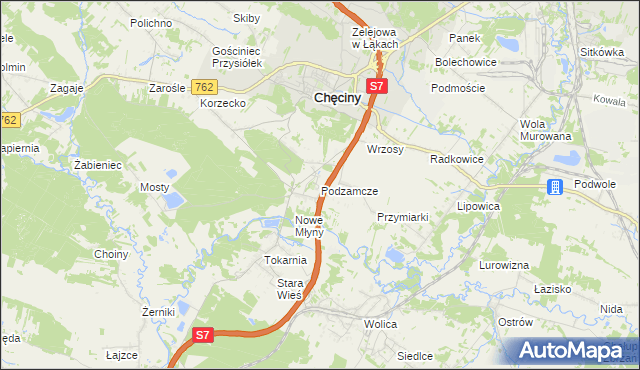 mapa Podzamcze gmina Chęciny, Podzamcze gmina Chęciny na mapie Targeo