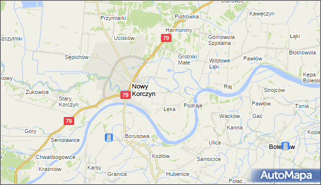mapa Podzamcze gmina Nowy Korczyn, Podzamcze gmina Nowy Korczyn na mapie Targeo