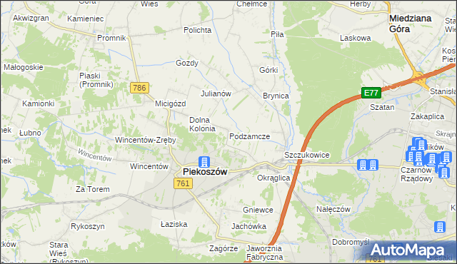 mapa Podzamcze gmina Piekoszów, Podzamcze gmina Piekoszów na mapie Targeo