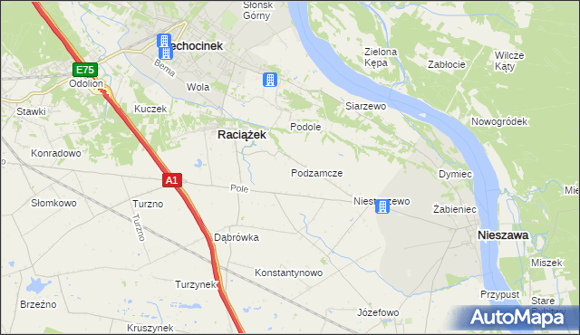 mapa Podzamcze gmina Raciążek, Podzamcze gmina Raciążek na mapie Targeo