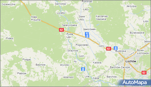 mapa Pogorzelec gmina Łochów, Pogorzelec gmina Łochów na mapie Targeo